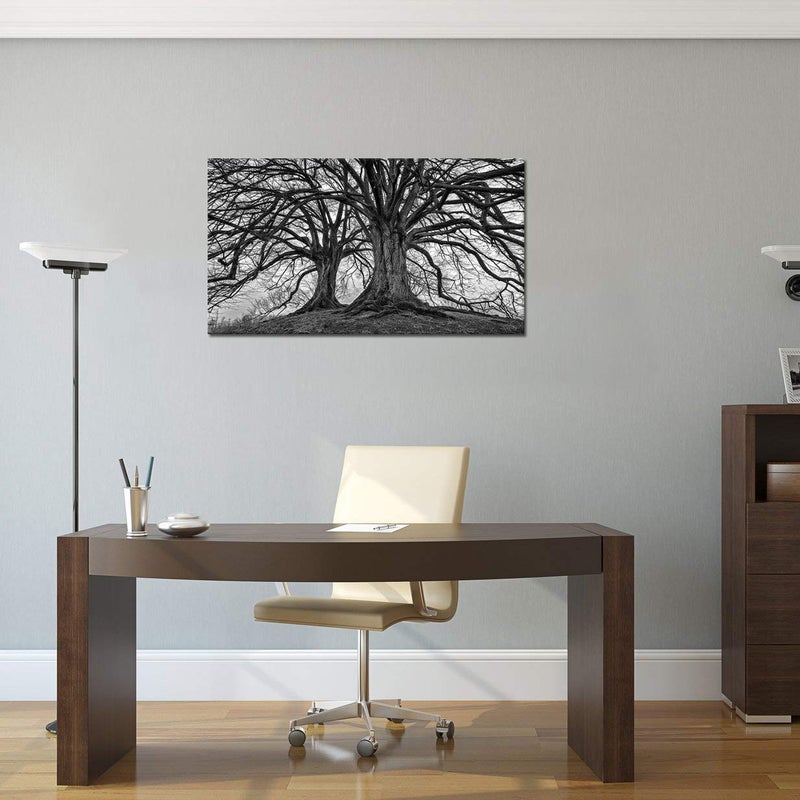 Visual Art Decor Large Black and White Trees Canvas Wall Art Winter Oak Trees Branches Picture Nature Scenery Giclee Prints Framed and Stretched Premium Artwork for Home Living Room Bedroom - Image 3